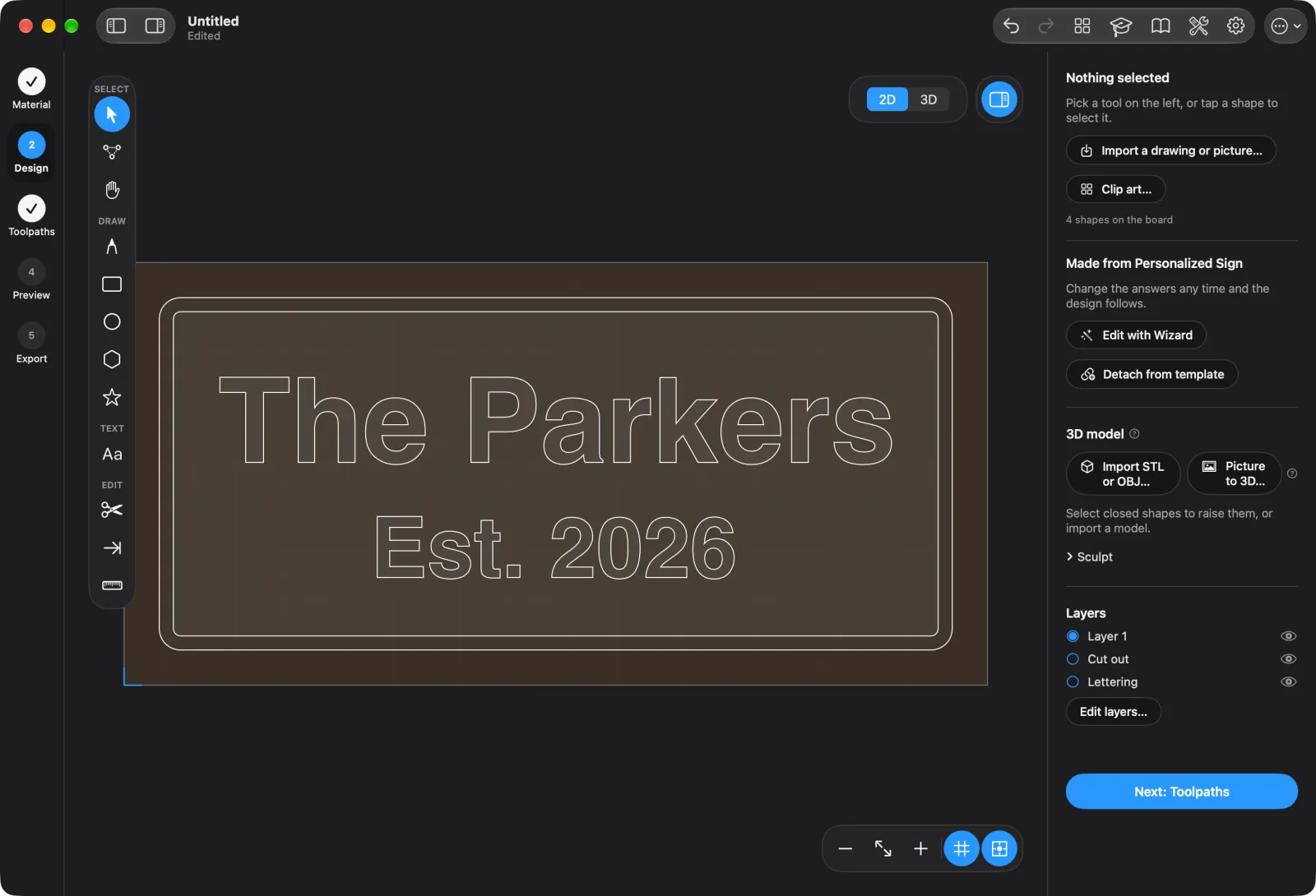 cncArtist design workspace on Mac
