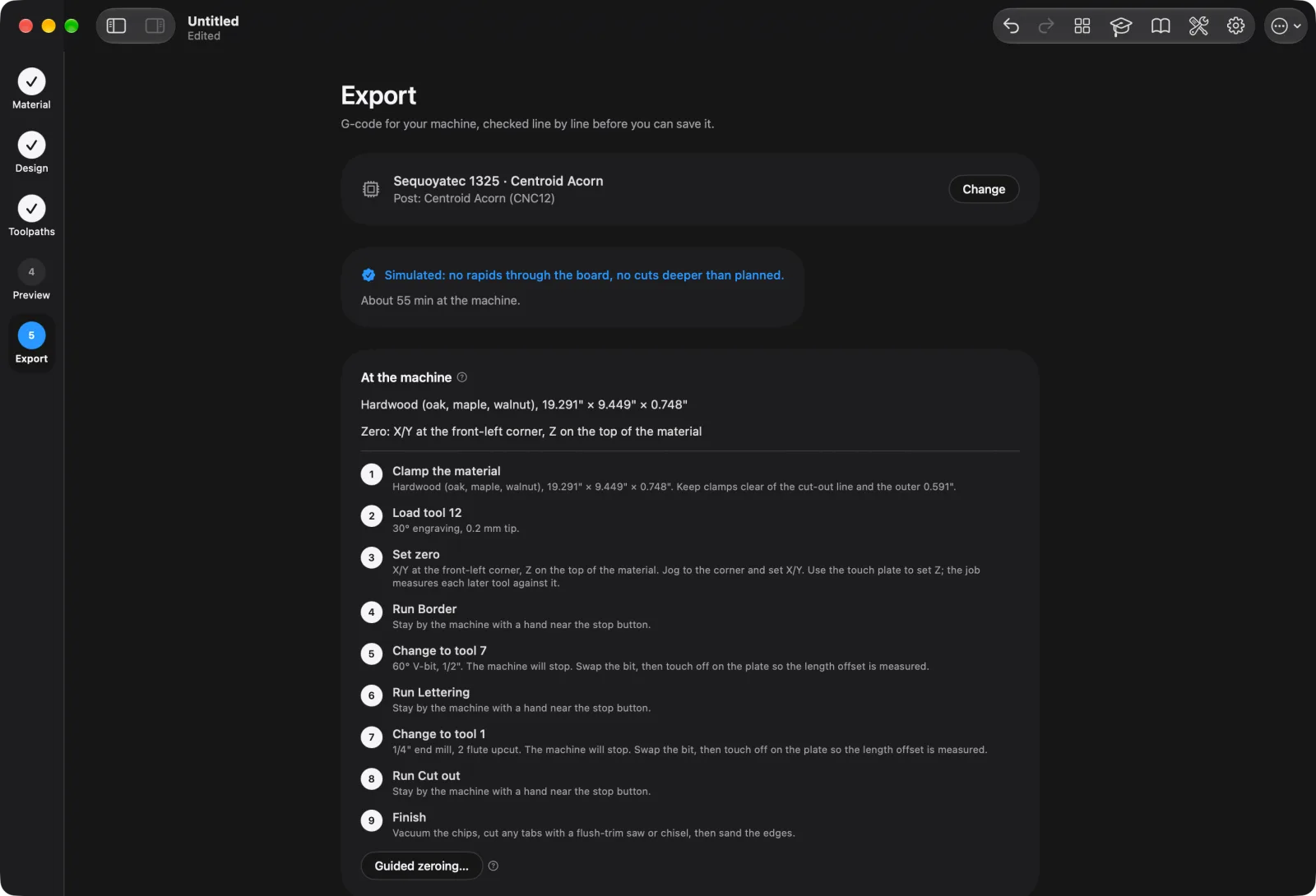 Export screen in cncArtist