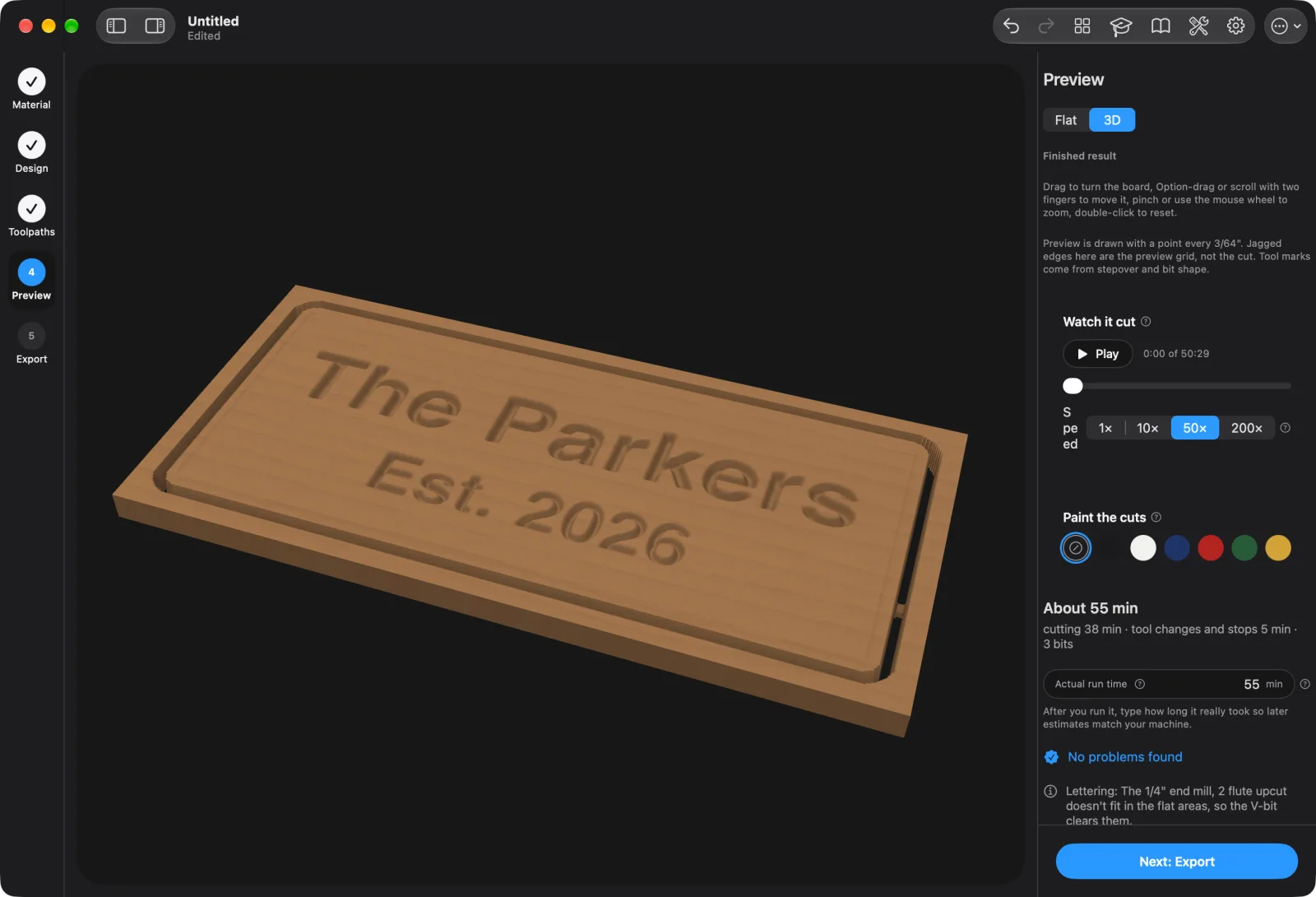 Simulator preview in cncArtist