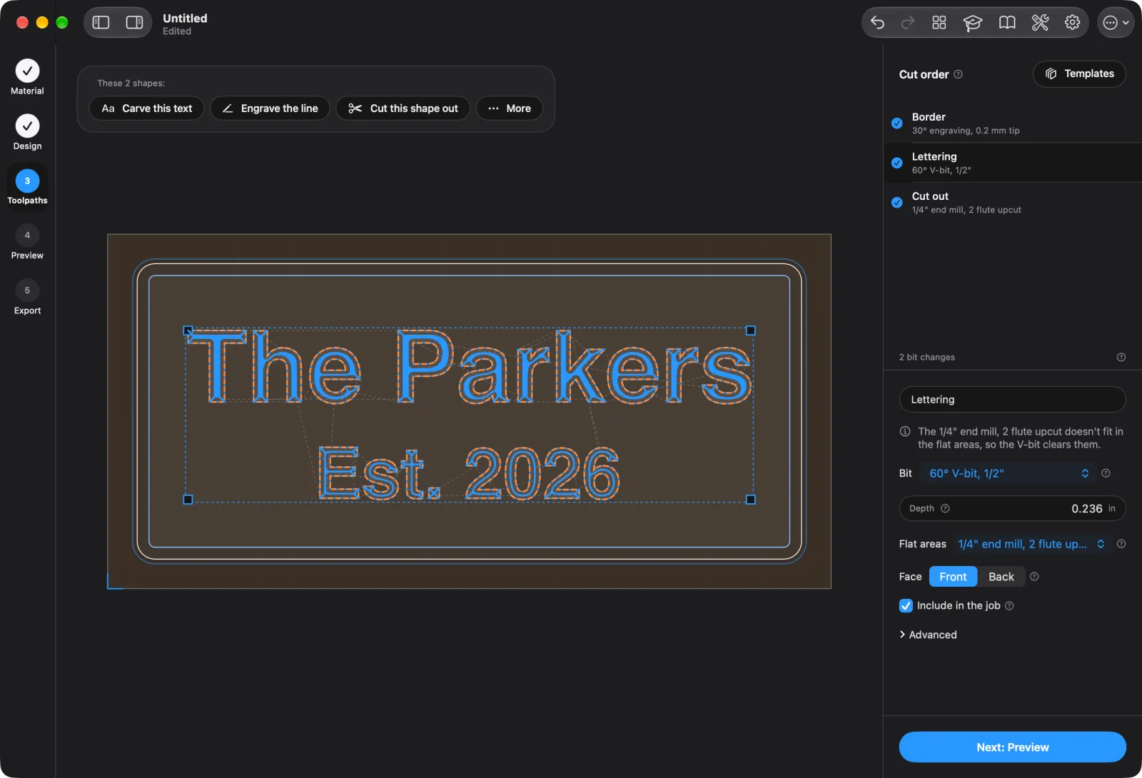 Choosing toolpaths in cncArtist